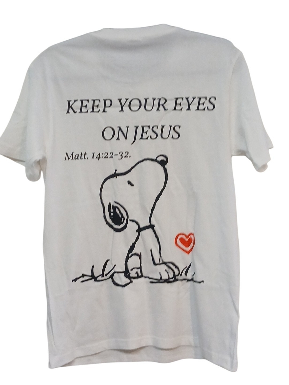 Peanuts - Snoopy Praying Matthew 14:22- 32 Short Sleeve, Crew Neck, 100% Cotton